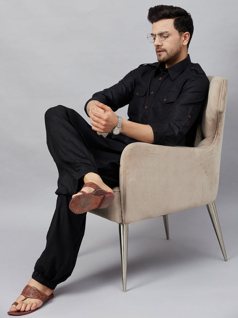 Men's Black Cotton Silk Blend Pyjama